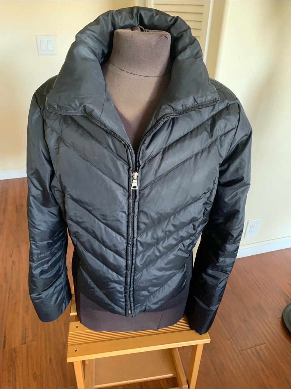 Guess Women's Black Quilted Puffer Jacket with High Collar